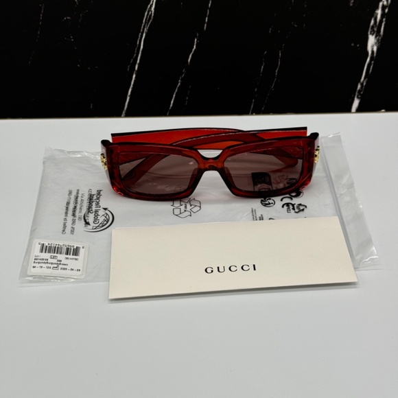 NEW GG1403SK 003 GUCCI RED BROWN SQUARE WOMEN GUCCI SUNGLASSES - Picture 11 of 12